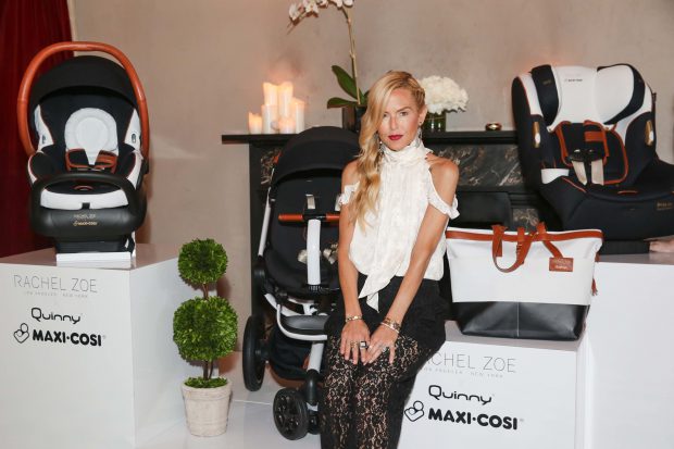 Rachel Zoe poses with the Rachel Zoe x Quinny and Maxi-Cosi Collection at the collection’s launch party at The Gramercy Park Hotel Terrace in NYC. 