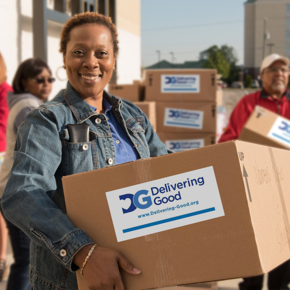 One of the thousands of volunteers who help deliver new product to families in need.