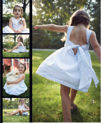 Valentina wears dress by Coquelicot, Bows Arts bow and Bearpaw sandals.