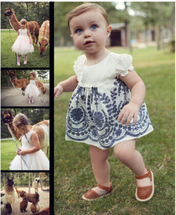 Siena wears Isobella & Chloe dress with Consciously sandals.